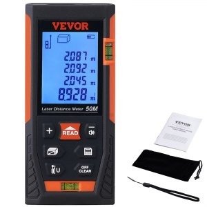 VEVOR Laser Measure, 165 ft, ±1/16'' Accuracy Laser Distance Measure with 2 Bubble Levels, ft/m/in/ft+in Unit, 2'' Backlit LCD Screen Laser Meter, Pythagorean Mode, Measure Distance, Area and Volume | VEVOR US
