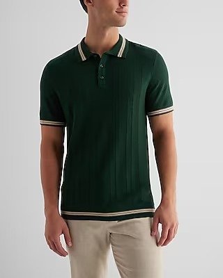 Tipped Striped Short Sleeve Sweater Polo