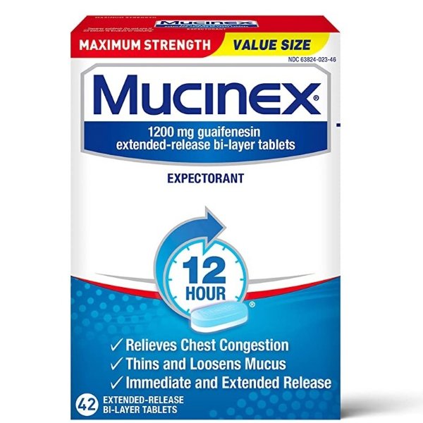 Chest Congestion Maximum Strength 12 Hour Extended Release Tablets Relieves Chest Congestion Caused by Excess Mucus(#1 Doctor Recommended OTC expectorant), 1200mg, 42 Count (Pack of 1)