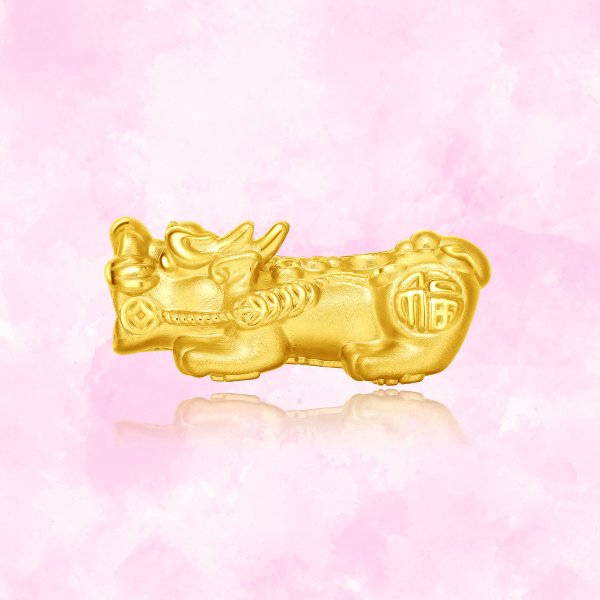 CHOW TAI FOOK 999 Pure 24k Gold Medium Large Pixiu Beads Charm