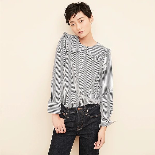 Oversized ruffle-collar shirt in stripe