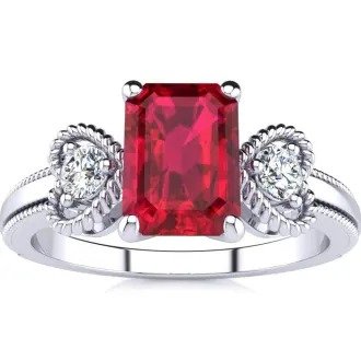 1 Carat Ruby and Two Diamond Heart Ring In 1.4 Karat White Gold™