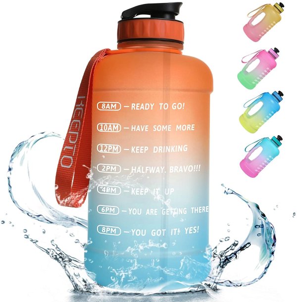 Half Gallon/64oz Leakproof BPA Free Water Bottle with Motivational Time Marker