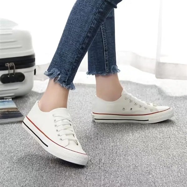 Women's Classic Lace Up Skate Shoes Casual Canvas Low Top Sneakers Comfortable Fashionable Sneakers | Discounts For Everyone | Temu