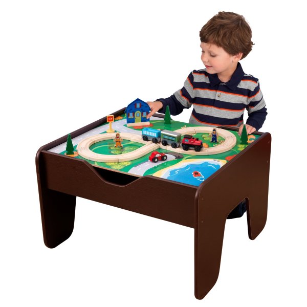 Wooden 2-in-1 Activity Table with Board - Espresso with 230 Accessories Included