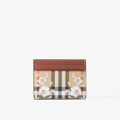 Floral Check Print Leather Card Case