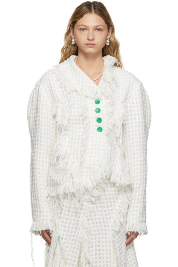 Off-White Asymmetrical Tweed Blazer