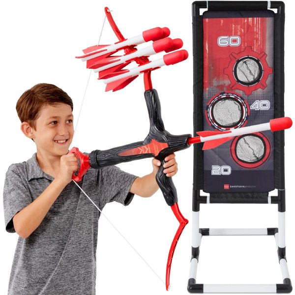 Kids Bow & Arrow Set, Children's Play Archery Toy w/ Target Stand