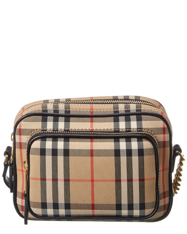 Small Vintage Check & Leather Camera Bag