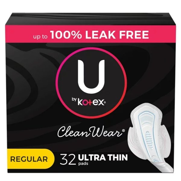 CleanWear Ultra Thin Feminine Pads with Wings, Regular, 32 Count