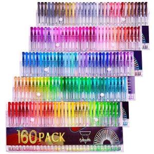 Gelmushta Gel Pens 160 Unique Colors (No Duplicates) Set for Adult Coloring Books Drawing with Case