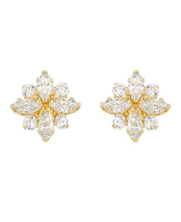 Swarovski Crystal(1-5/8 ct. t.w.)Flower Cluster Stud Earrings in 14k Yellow Gold