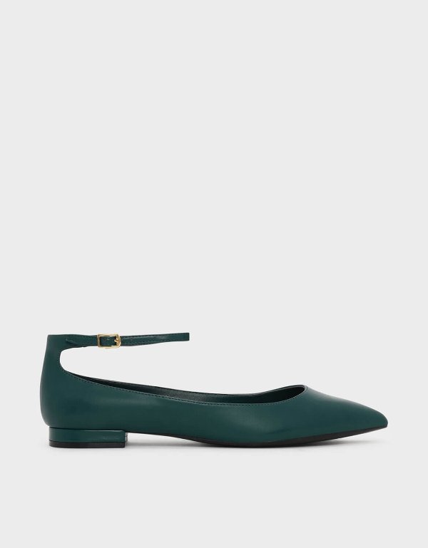 Green Ankle Strap Flats | CHARLES & KEITH