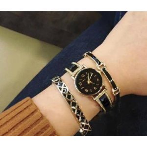 Anne Klein Women's AK/2052BKST Swarovski Crystal Accented Gold-Tone and Black Bangle Watch