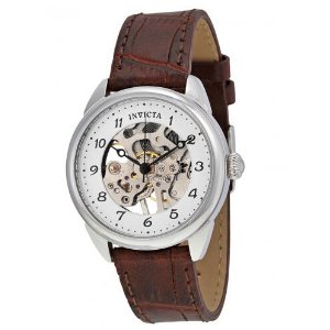 Invicta Specialty Mechanical White Skeleton Dial Brown Leather Unisex Watch 17198, Dealmoon Exclusive!