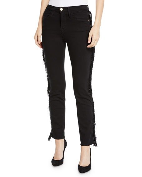 Le High Straight Ankle Jeans with Fringe