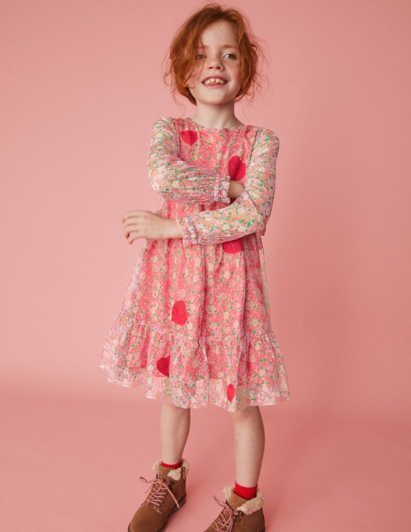 Tulle Dress - Jam Red Flowerbed Hearts | Boden US