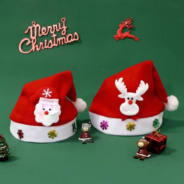 Christmas Kids Hat Santa Claus Elk Christmas Hat with LED Light