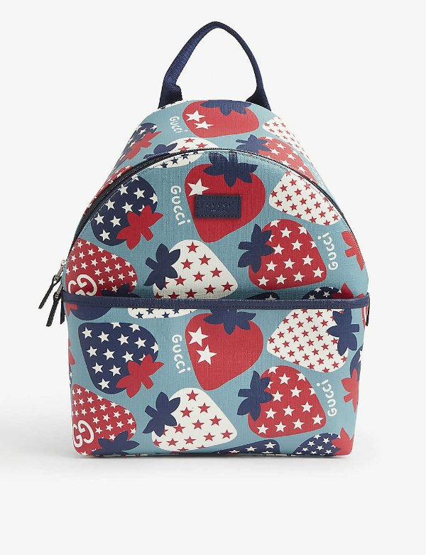 Kids strawberry-print coated-canvas backpack