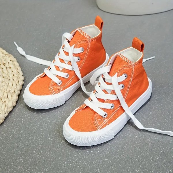 Casual Solid Color Lace Up High Top Canvas Shoes For Girls, Breathable Lightweight Sneakers For Walking Skateboarding, Spring And Autumn