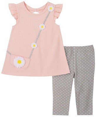 Little Girls 2-Piece Flutter Sleeves Tunic Top and Dotted Capri Leggings Set