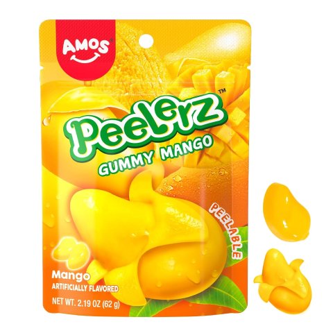 Amos Peelable Mango Candy, Peelerz Gummy Mango Peeling Candy,Resealable 2.19oz Bag (Pack of 3)