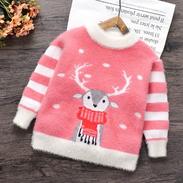 Baby / Toddler Christmas Reindeer Striped Fluff Long-sleeve Sweater