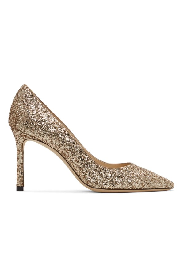 SSENSE Exclusive Gold Coarse Glitter Romy 85 Heels