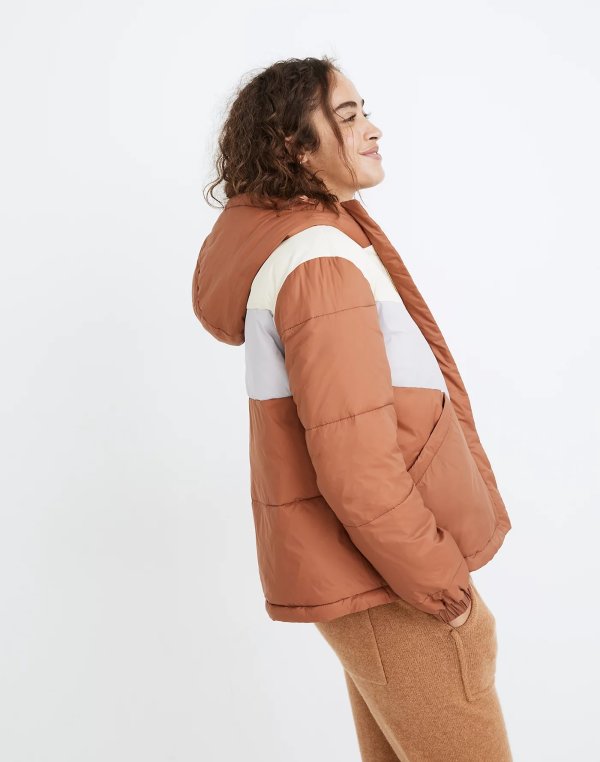 Chevron Packable Puffer Jacket in Colorblock