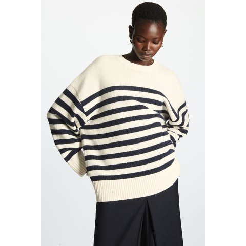 COS RELAXED-FIT WOOL SWEATER - WHITE / STRIPED - Jumpers