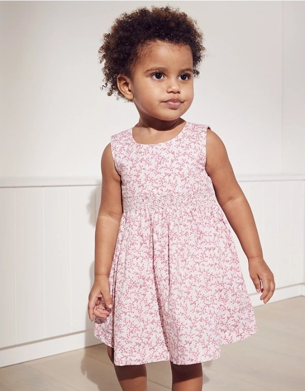 Smocked Pink Floral Dress | Little White Vacation Shop | The White Company