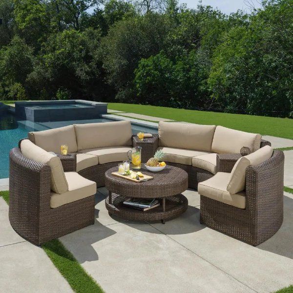 Cyprus Brown 8-Piece Resin Wicker Outdoor Sectional with Sunbrella Heather Beige Cushions
