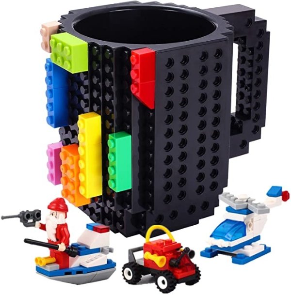 POXIWIN Build-on Brick Mugs,with 3 packs of Blocks,Creative DIY Building Blocks Cup for Coffee Juice,Fun Mug Compatible with Lego,Novelty Kids Party Cups for Christmas,Black