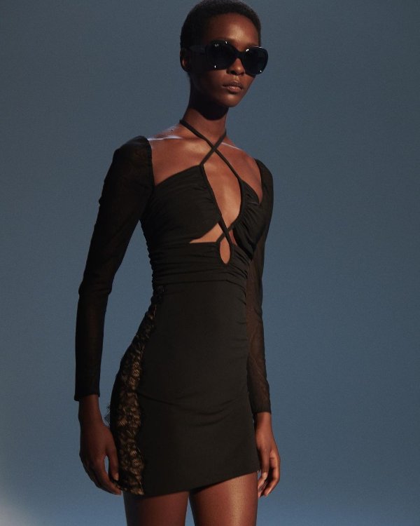 Black Lace Halterneck Mini Dress