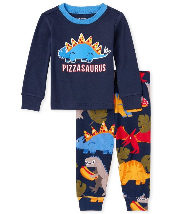 Baby And Toddler Boys Long Sleeve 'Pizzasaurus' Dino Snug Fit Cotton Pajamas
