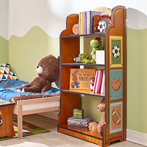 - Lil' Sports Fan Thematic Kids Wooden Bookcase with Storage | Imagination Inspiring Hand Crafted & Hand Painted Details Non-Toxic, Lead Free Water-based Paint
