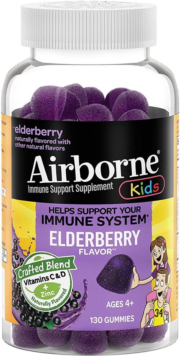 Elderberry + Zinc & Vitamin C Gummies For Kids, Immune Support Zinc Gummies with Powerful Antioxidants Vit C D & E - (130 count bottle), Delicious Elderberry Flavor