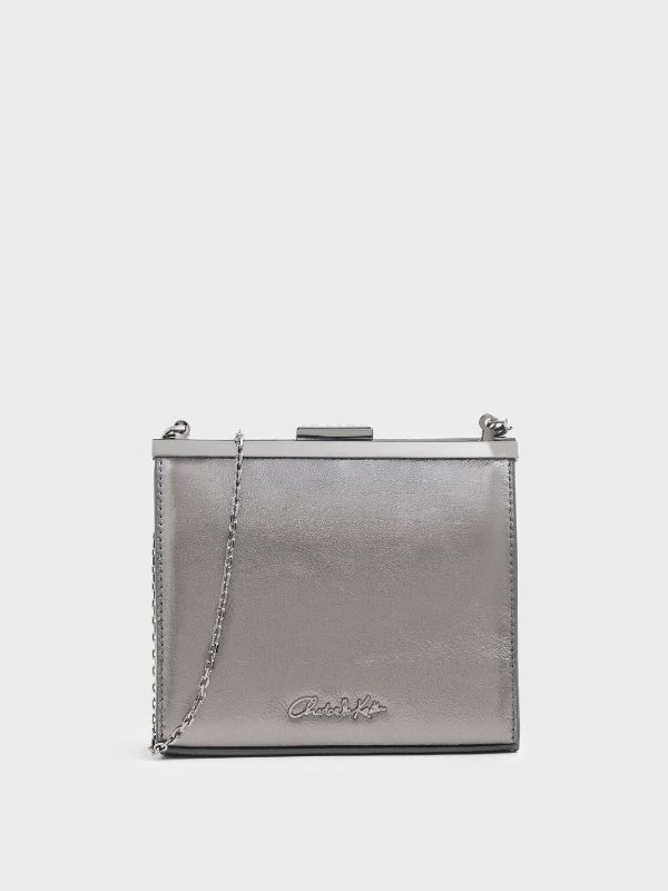 Pewter Wrinkled Effect Leather Boxy Clutch