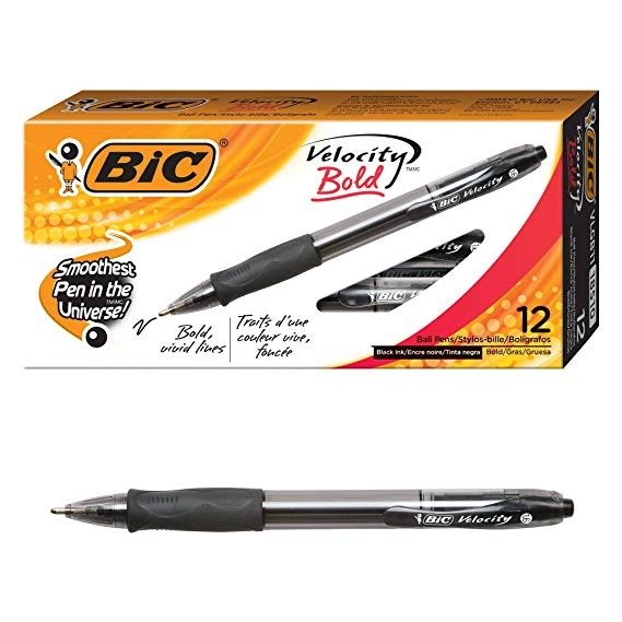 Velocity Bold Retractable Ball Pen, Bold Point (1.6mm), Black, 12-Count