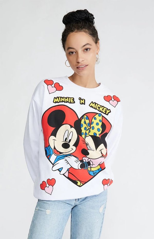 Mickey & Minnie Hearts Crew Neck Sweatshirt | PacSun