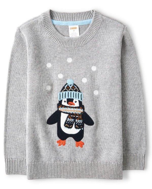 Boys Long Sleeve Embroidered Penguin Sweater - Aspen Lodge