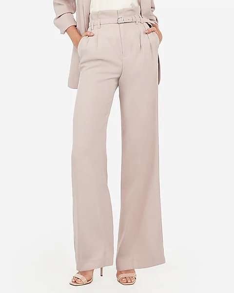 High Waisted Belted Wide Leg Pant