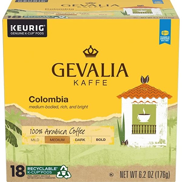 哥伦比亚中度烘焙K-Cup咖啡胶囊 18颗