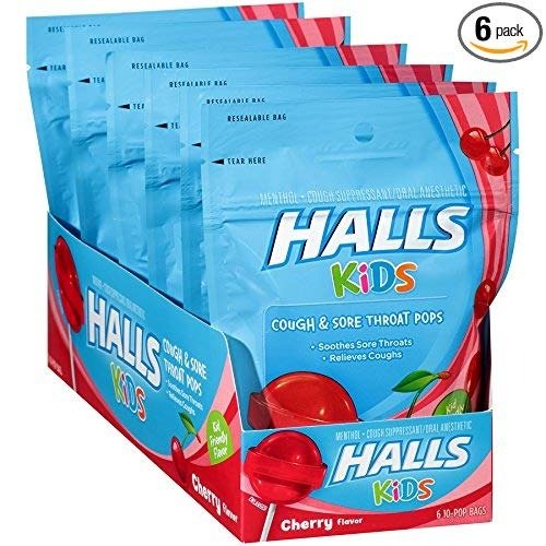 Kids Cherry Cough and Sore Throat Pops - for Children - 60 Pops (6 bags of 10 Pops)