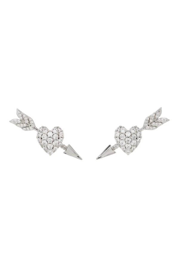 Silver YVMIN Edition Fully Inlaid Heart Arrow Earrings