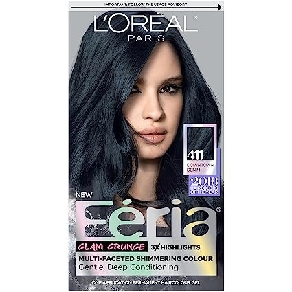 L'Oreal Paris Feria Multi-Faceted Shimmering Permanent Hair Color Kit, 411 Downtown Denim