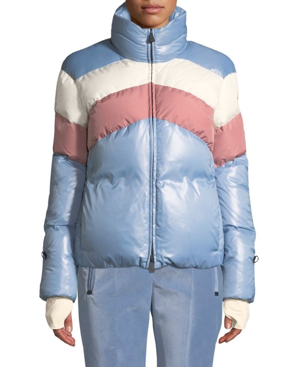 Lamar Colorblock Ski CoatGingham Turtleneck SweaterVelvet Pants w/ Zip Pockets