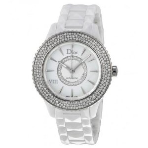 DIOR VIII Diamond Studded Automatic Mother Of Pearl Dial White Ceramic Ladies Watch