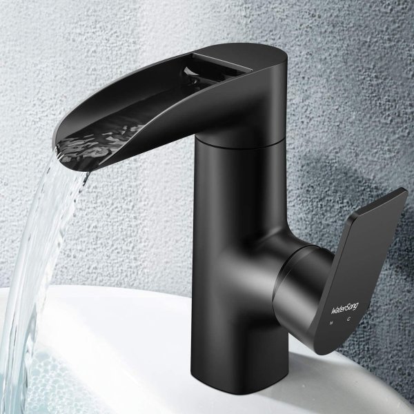 WaterSong 瀑布式浴室水龙头 质感哑光黑色