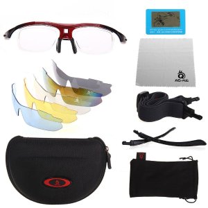 XQ-XQ Polarized UV Protection Sports Glasses Outdoor Wrap Sunglasses with 5 Interchangeable Unbreakable Lenses